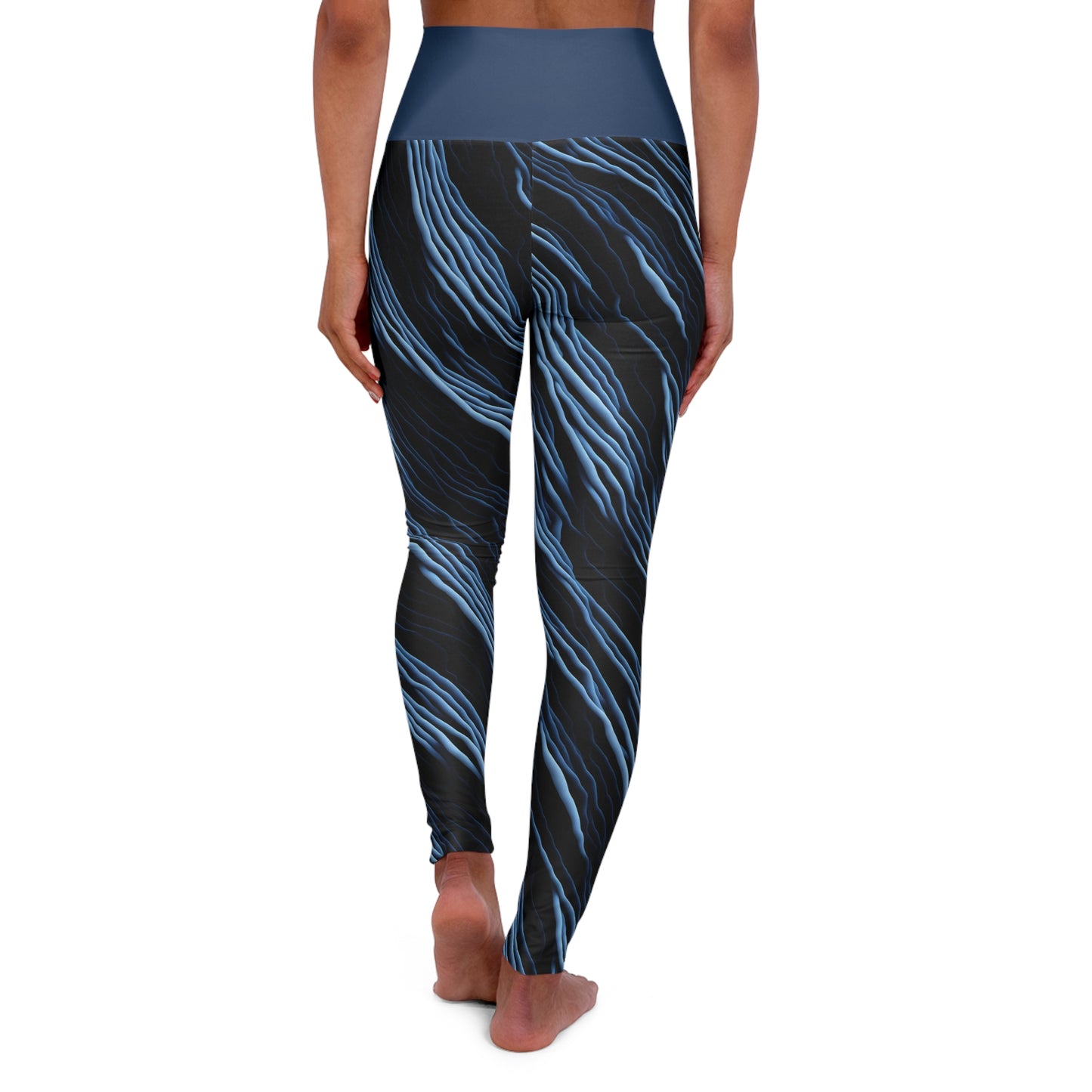 Electric Blue High Waisted Yoga Leggings with blue marble print for working out in style