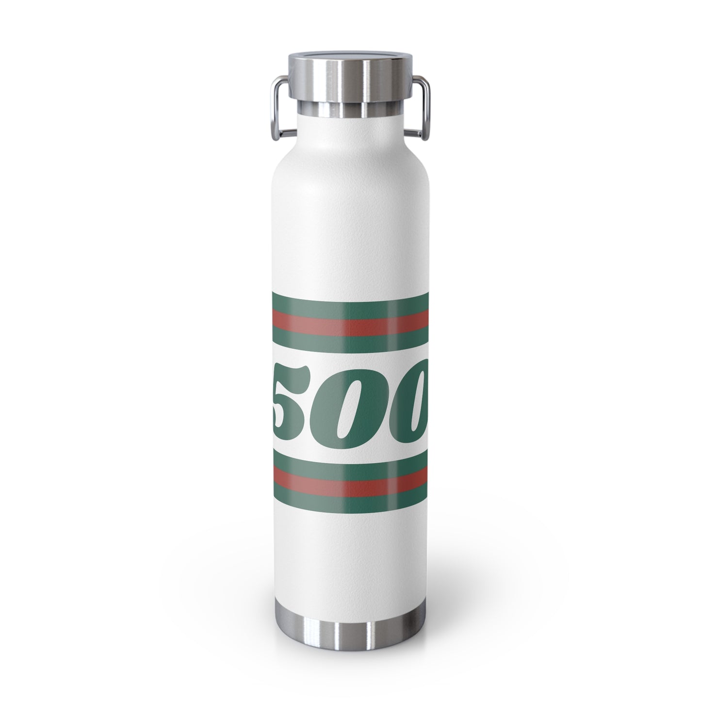 FIAT 500 green and red stripes on a Copper Vacuum Insulated Bottle, 22oz