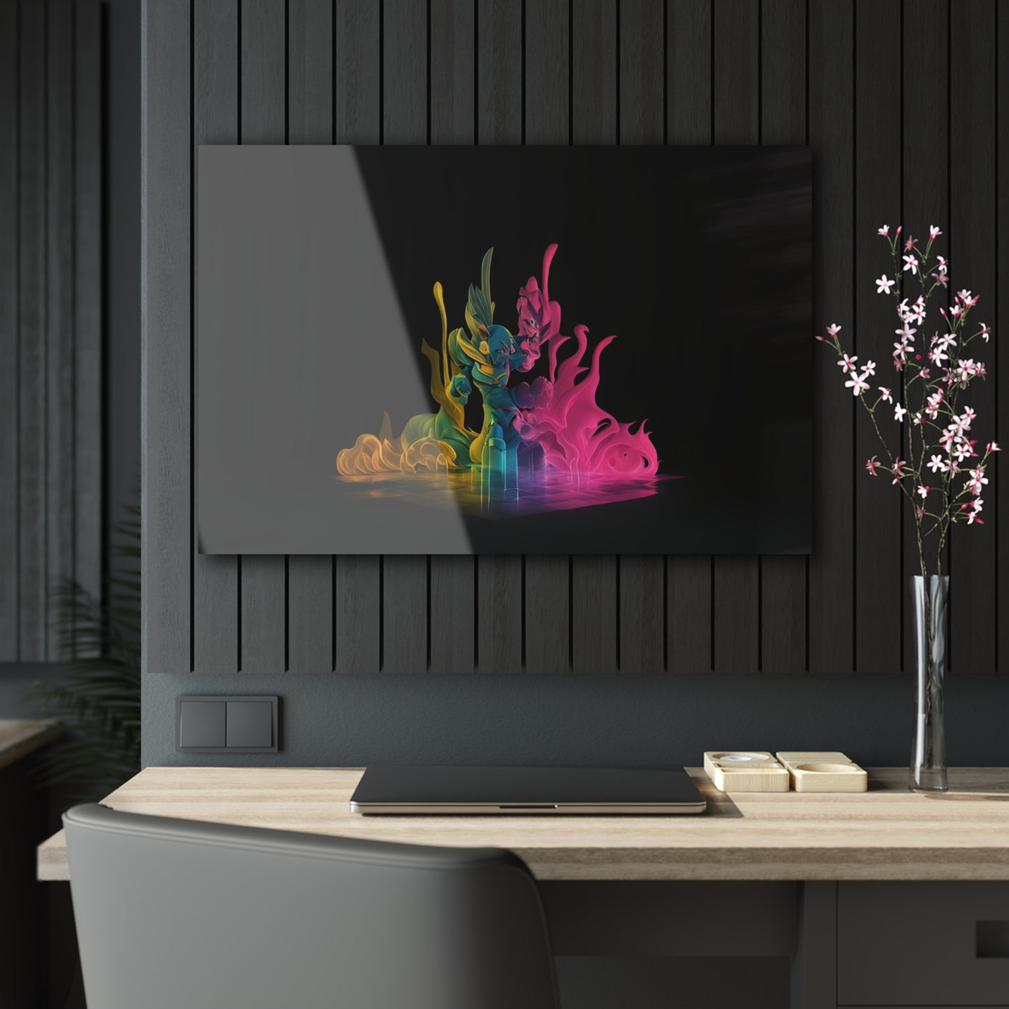 Rainbow Abstracts Art on Jet Black Acrylic Panels for gameroom art gay gift for lgbtq lovers ally femme style art horizontal orientaion v3