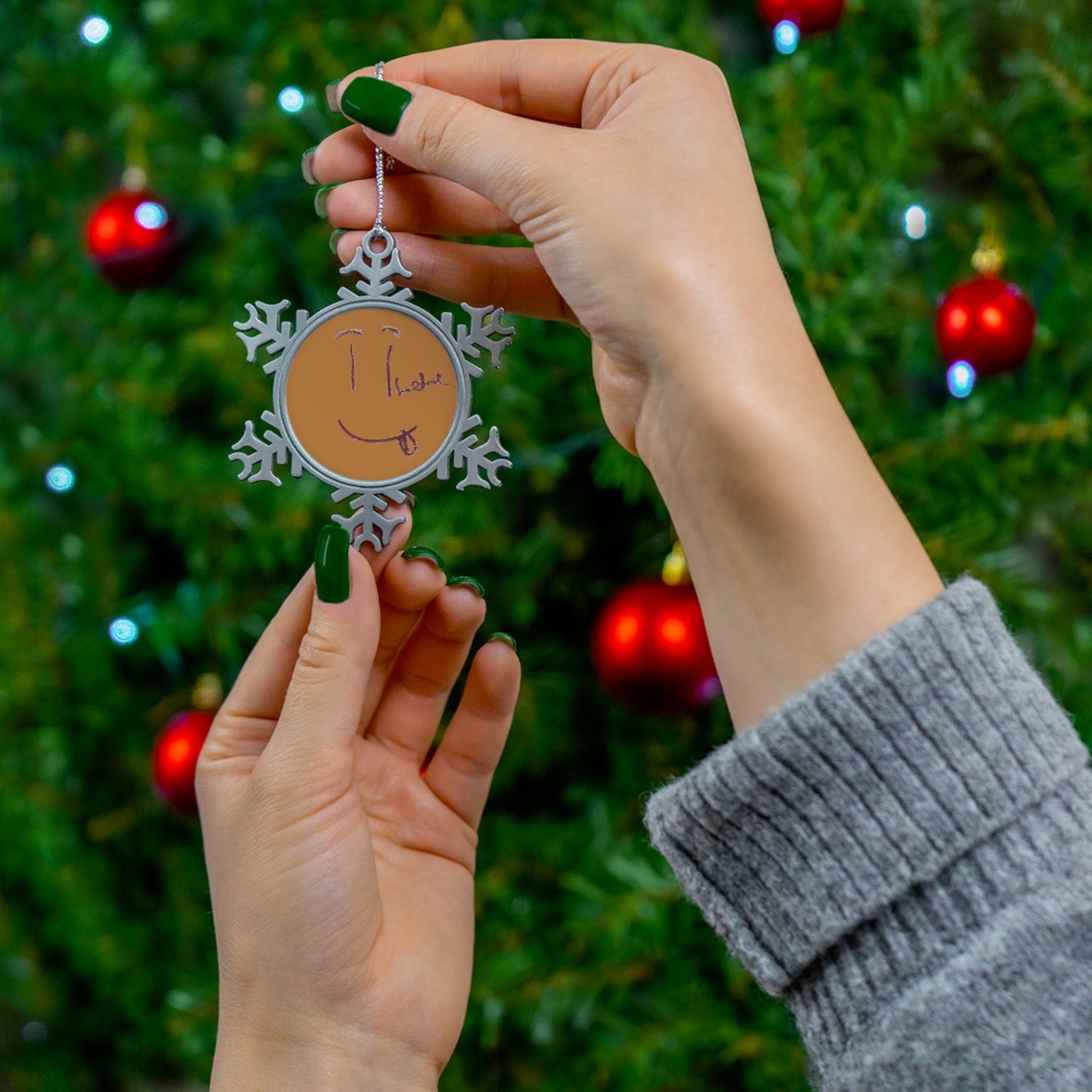 hehe smile Pewter Snowflake Ornament