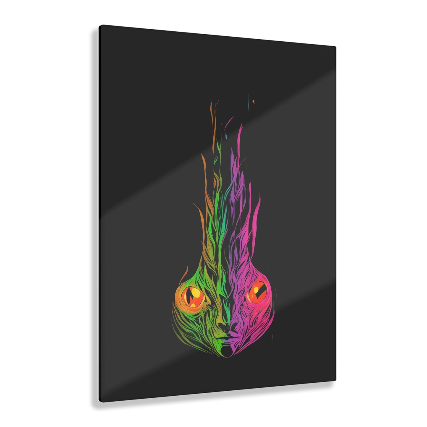 Fire Eyes Rainbow Art on Jet Black Acrylic Panels for gameroom art gay gift for lgbtq lovers ally femme style art vertical orientation v6