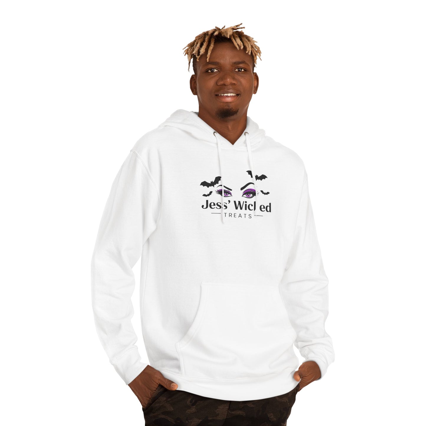 Logo Hoodie — "Jess' Wicked Treats" Cute Bat & Eye Bakery Tee