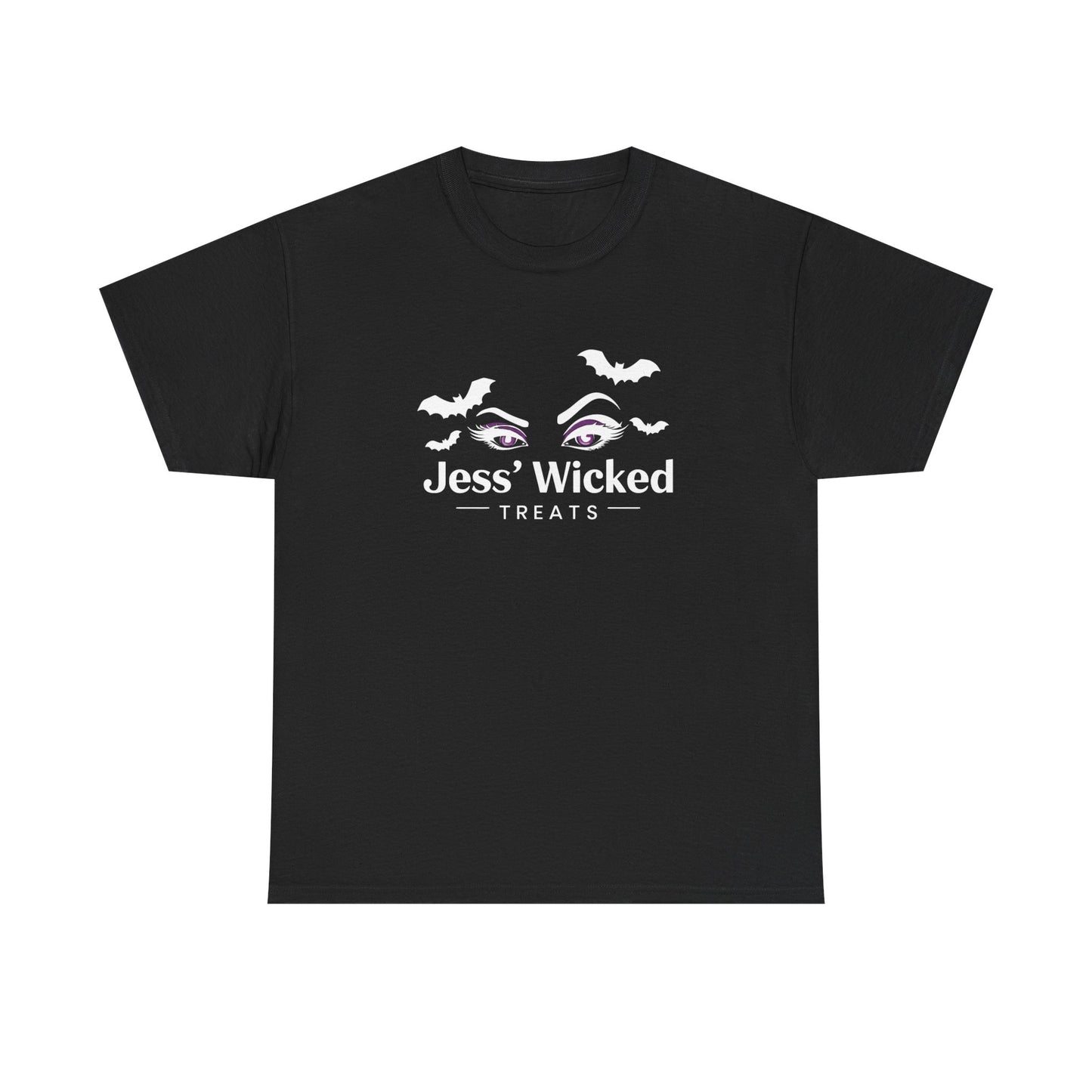 Logo T-Shirt — "Jess' Wicked Treats" Cute Bat & Eye Bakery Tee