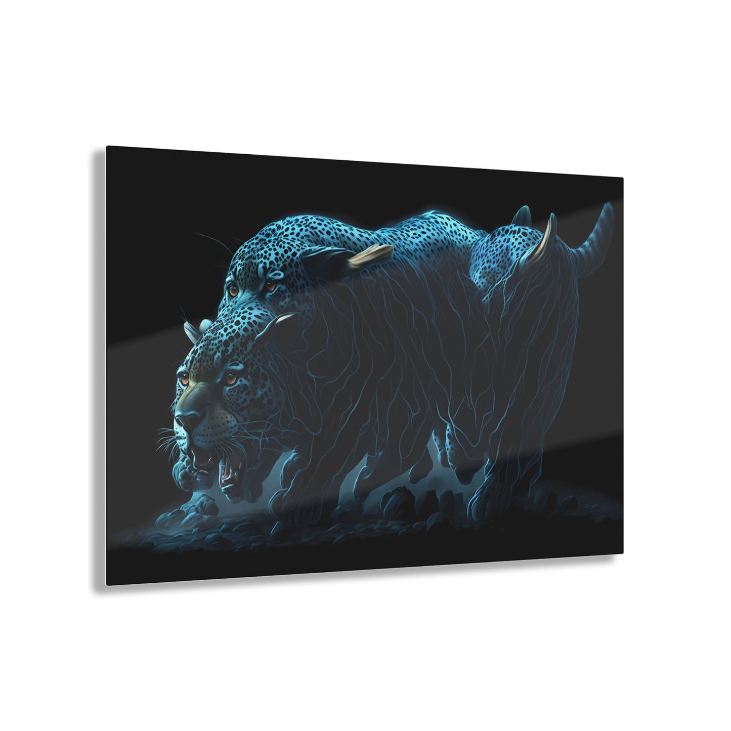 Blue Predators Acrylic Art Jet Black Collection Elegant wall art in the living room bedroom or dinig room office gift for animal lovers v2