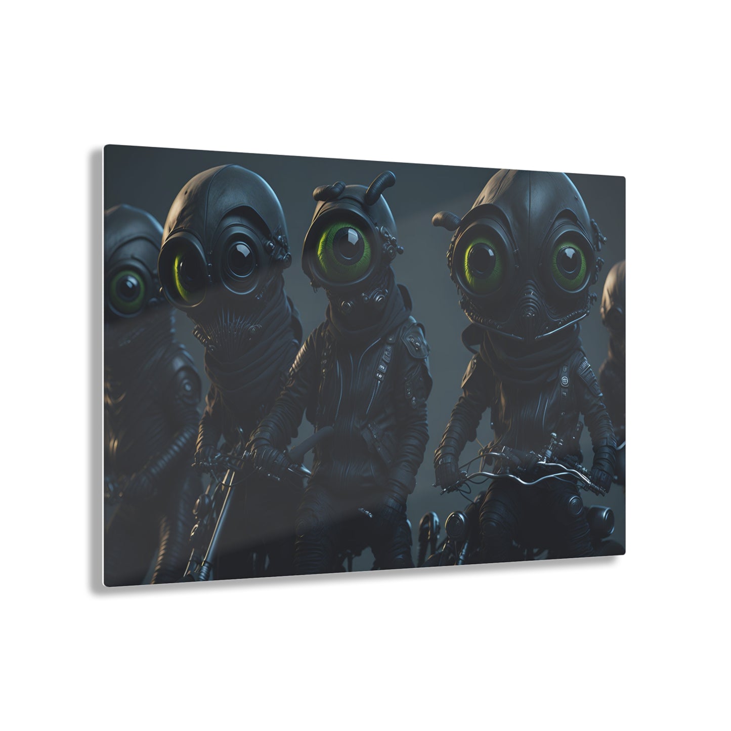 Alien Bikers Acrylic Wall Art Panels for Out of This World Decor for the gameoom bar garage or a gift v4 The Area 51 Riders