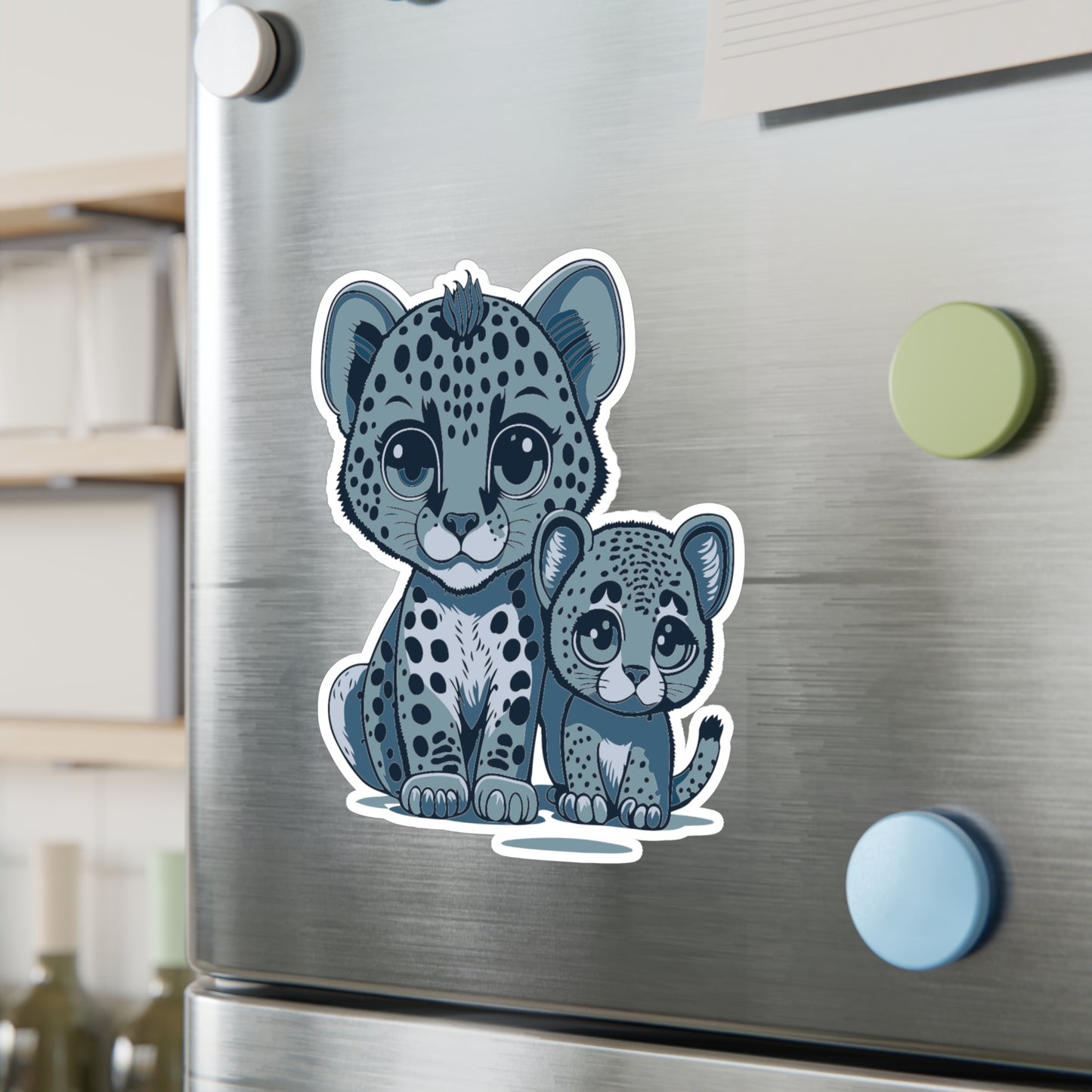 Mother and baby Snow Leopard Vinyl Decal to liven up the playroom with vinyl cartoon animals with satin finish removable and restick decal