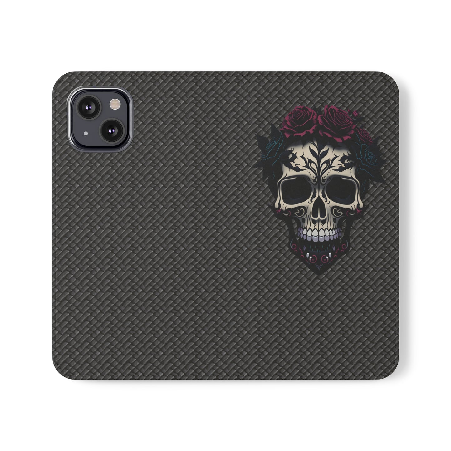 Sugar Skull Flip Case for iPhone and Samsung Galaxy Phones 11 12 13 mini pro max s22 s21 ultra plus made from vegan leather