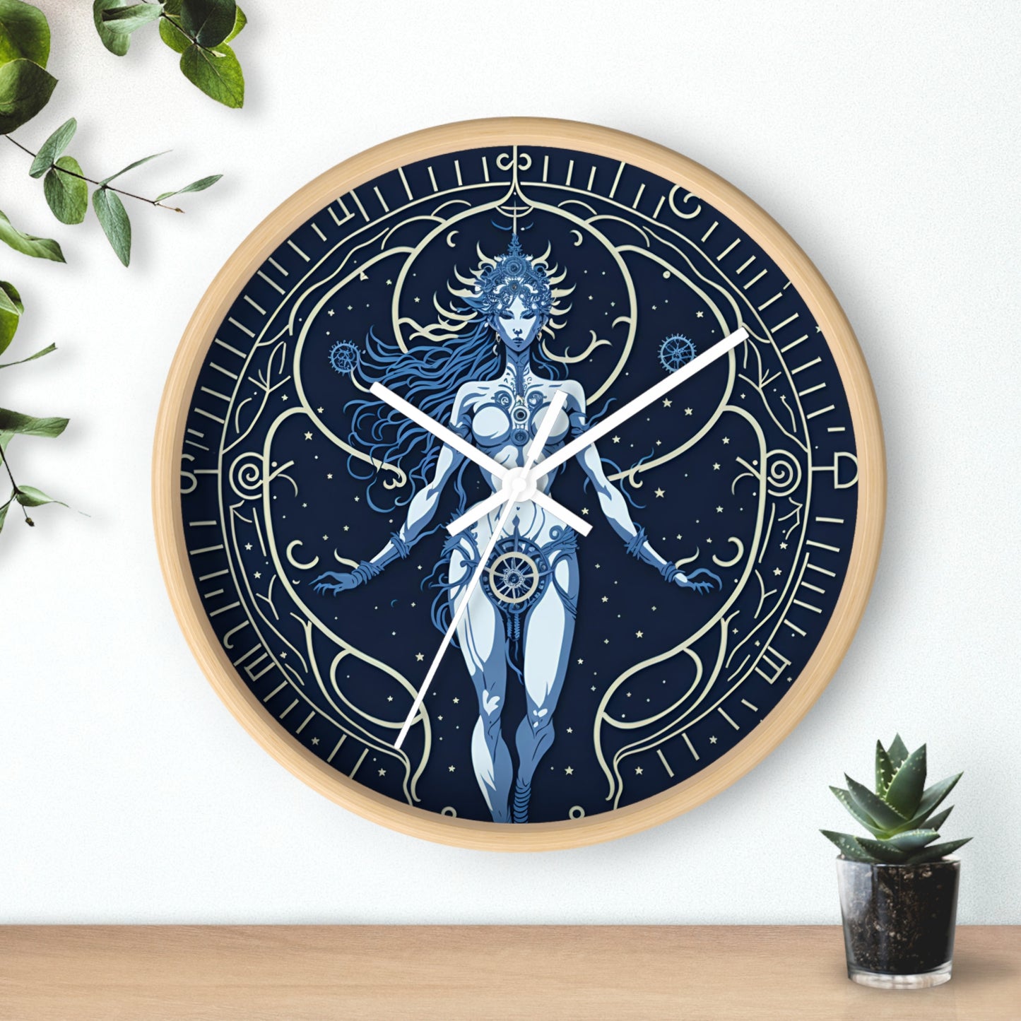 Celestial Goddess Wall Clock Blue design 1 celestial goddess blue Analog Wall Clock design for those fantasy lovers the library bedroom