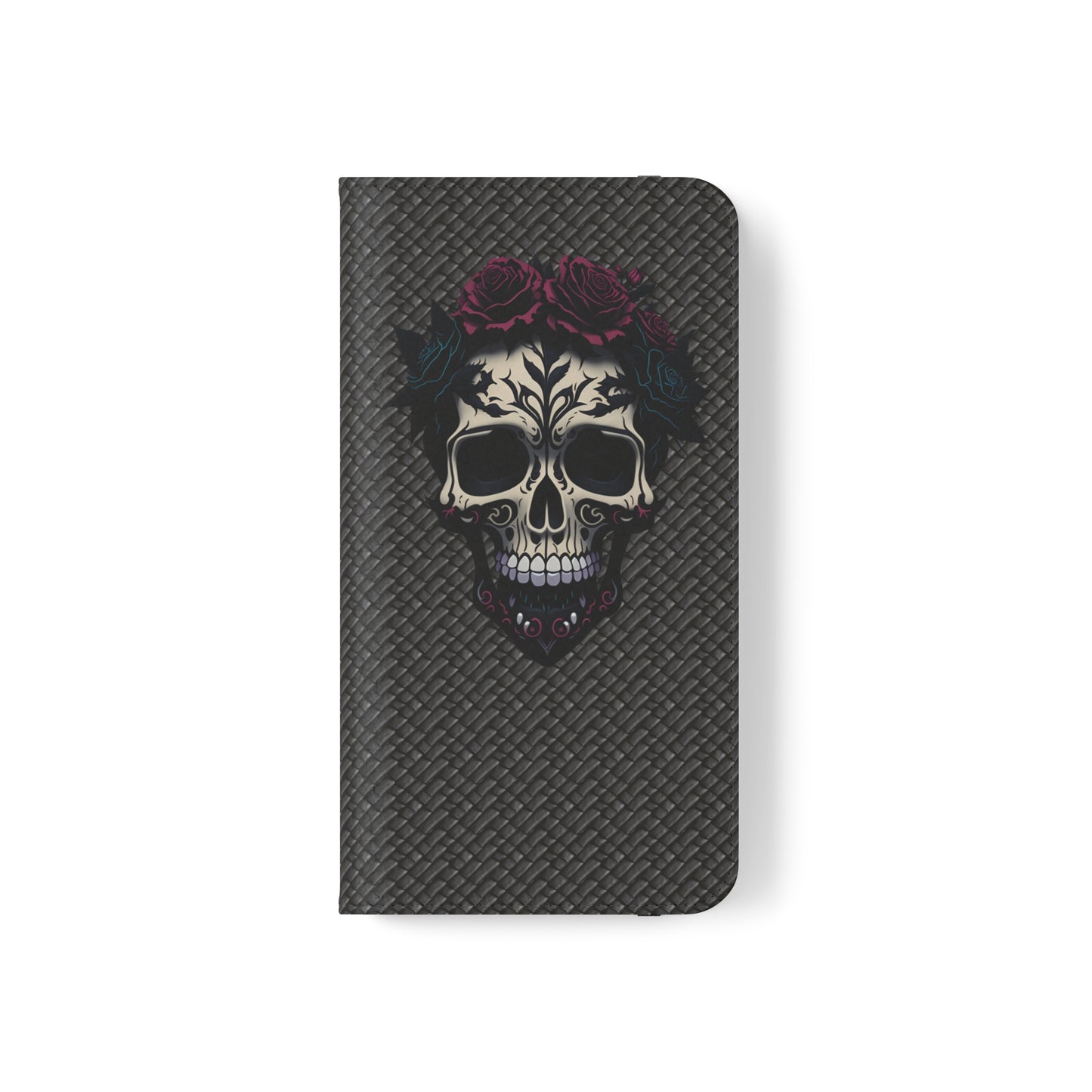 Sugar Skull Flip Case for iPhone and Samsung Galaxy Phones 11 12 13 mini pro max s22 s21 ultra plus made from vegan leather