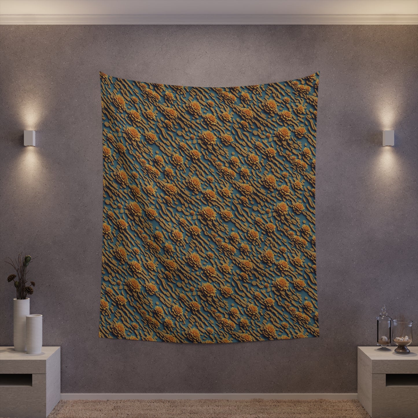 Modern Floral Tapestry for home decor golden flower repeating pattern polyester tapestry with modern and unique design gorgeous