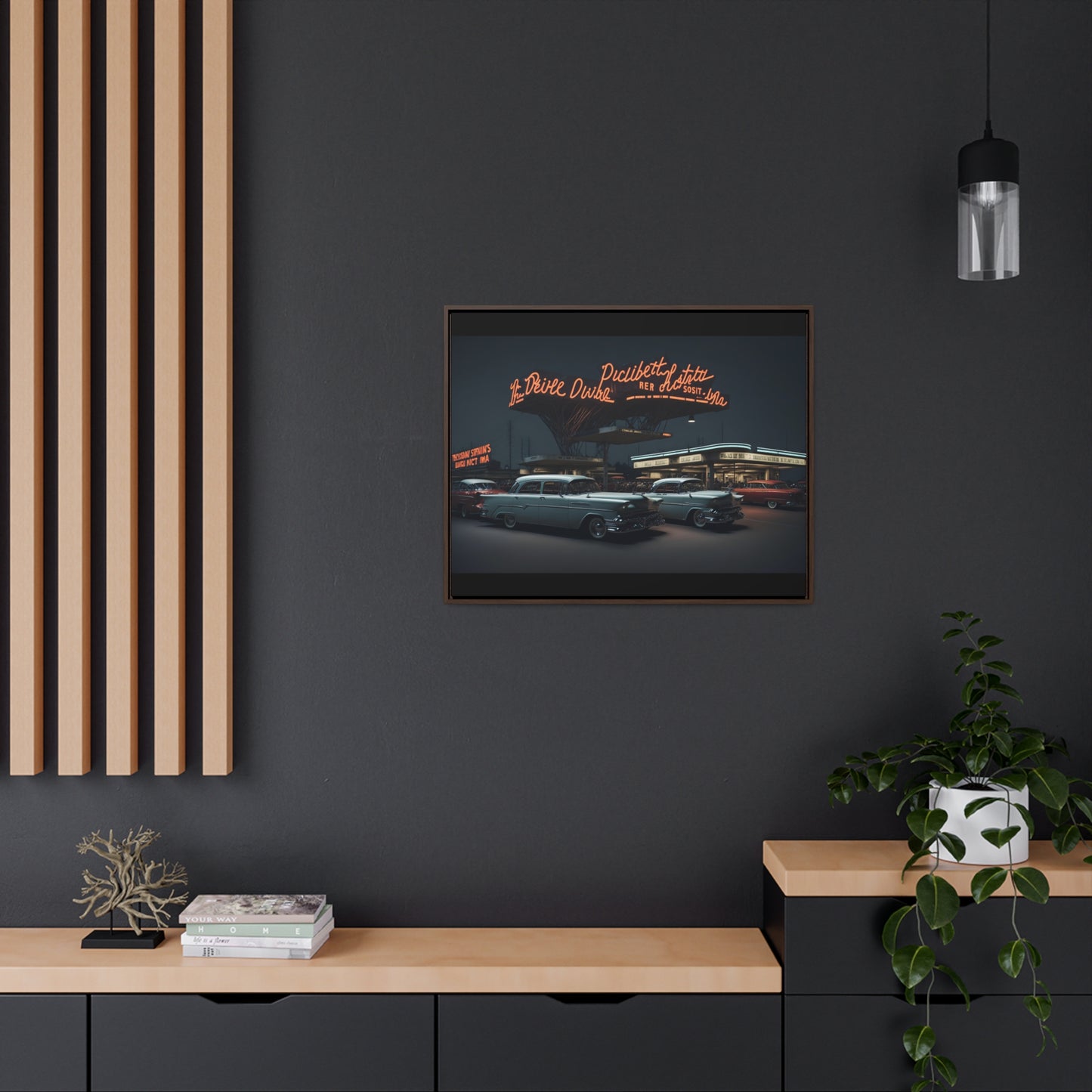 Drive-In Diner Dreams Nostalgic Dystopian Collection of Retro Wall Art Gallery Canvas Wraps Horizontal Frame v6/6