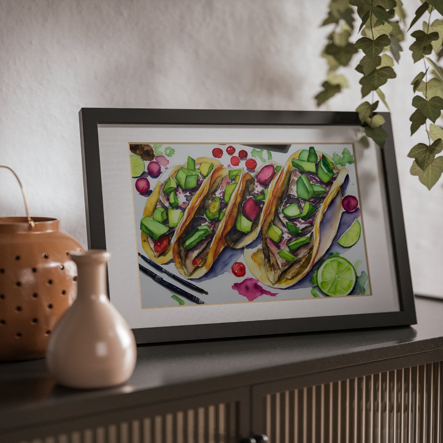 Tacos framed art bar gift for restaurant black frame kitchen dining poster v4