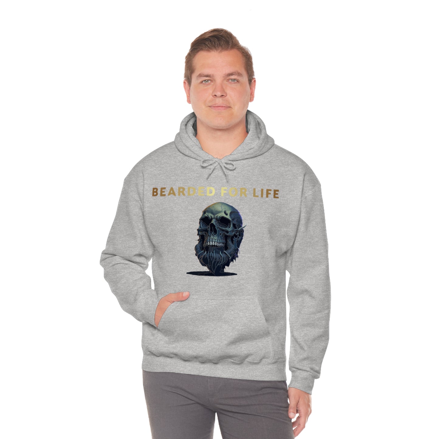 Bearded for life hoodie with a skull with a beard for the man that will have beard till he dies and is proud of his beard on fathers v2