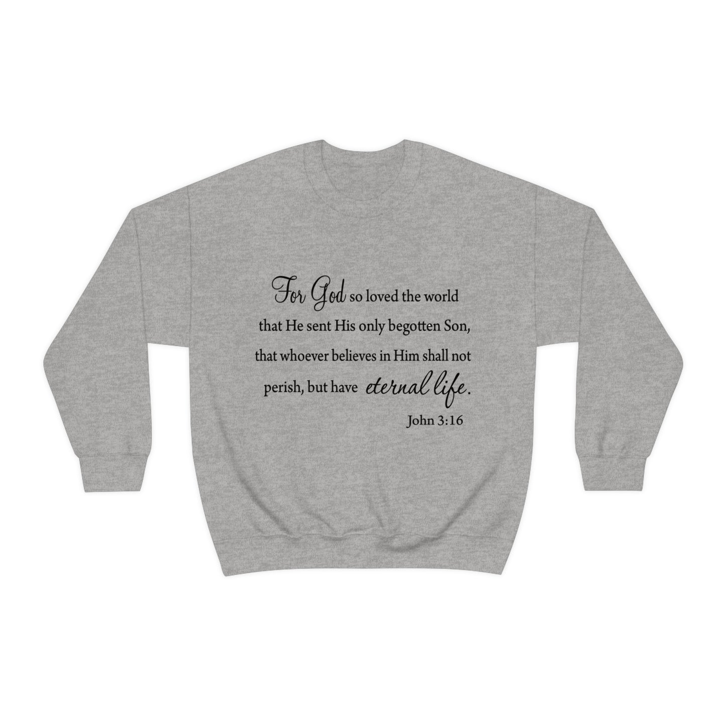 Bible Verse sweatshirt John 3:16 Unisex Heavy Blend Crewneck Sweatshirt minimalist style Plain white colored sweatshirt religous Christians.