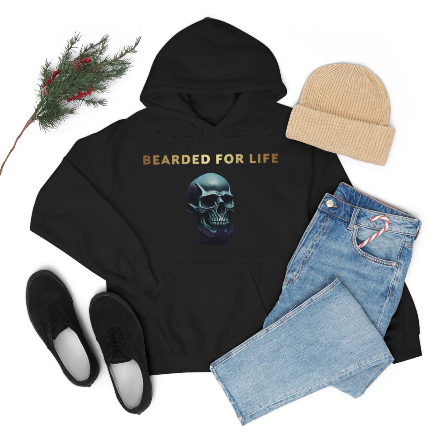 Bearded for life hoodie with a skull with a beard for the man that will have beard till he dies and is proud of his beard on fathers day v1