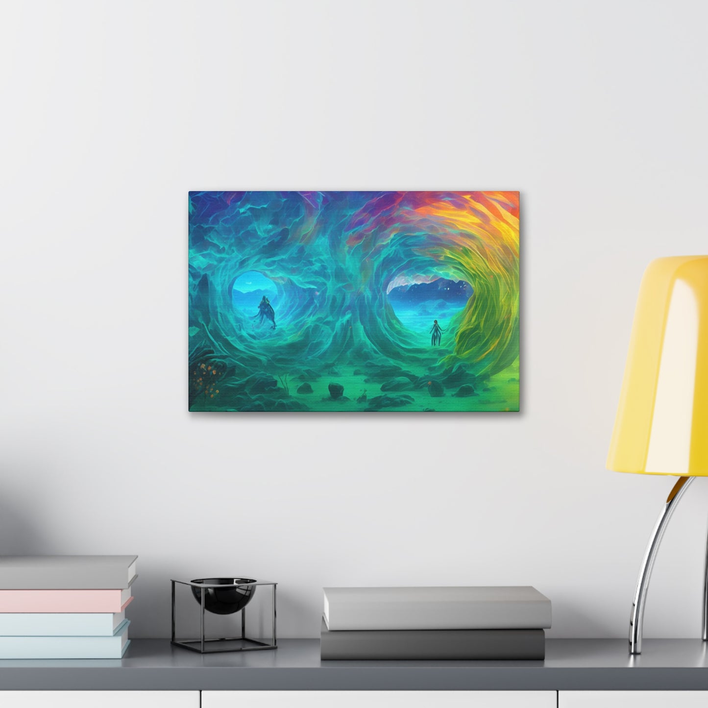 Rainbow wave stretched Canvas Gallery Wraps for the gameroom art gay gift for lgbtq lovers ally femme style art horizontal orientation v2