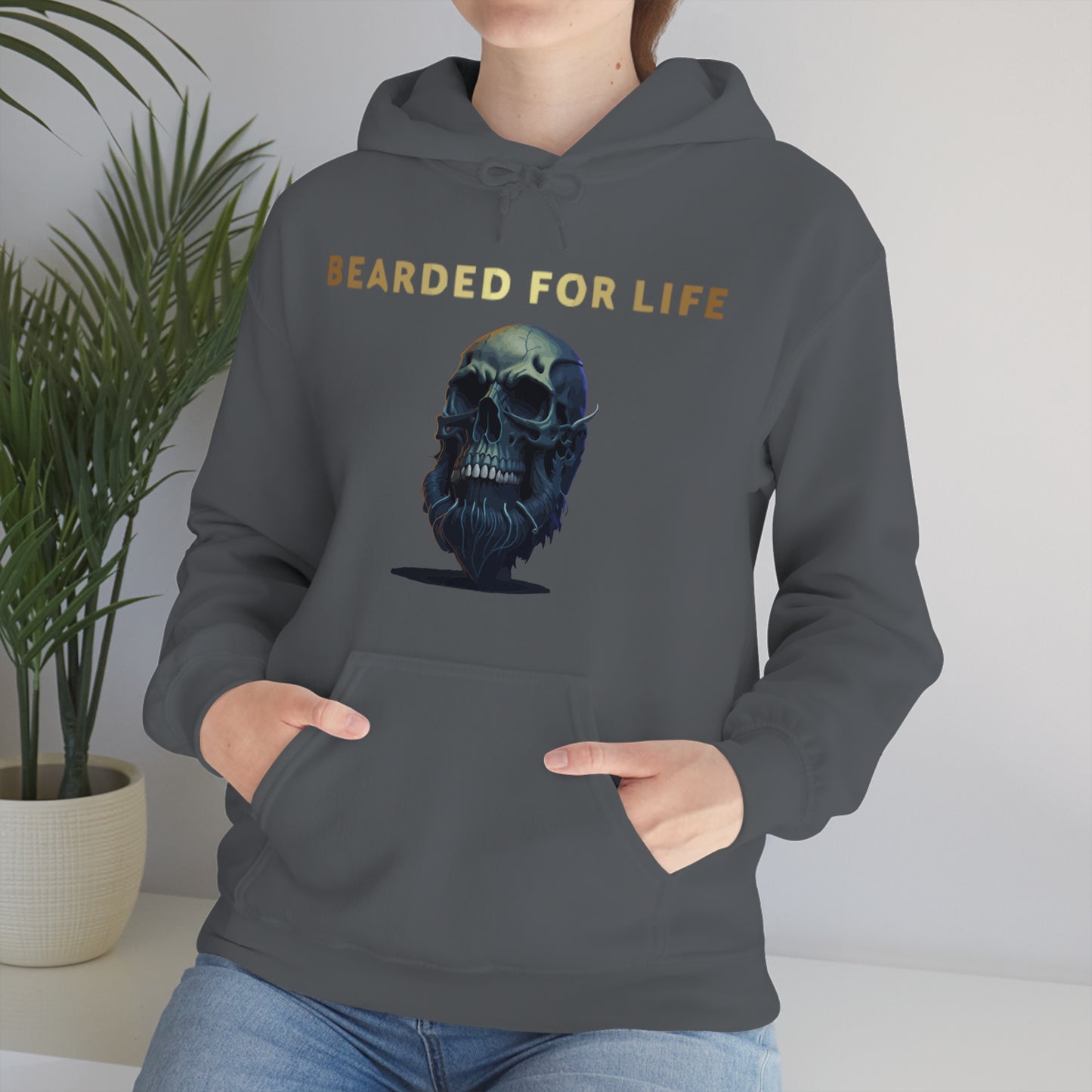 Bearded for life hoodie with a skull with a beard for the man that will have beard till he dies and is proud of his beard on fathers v2