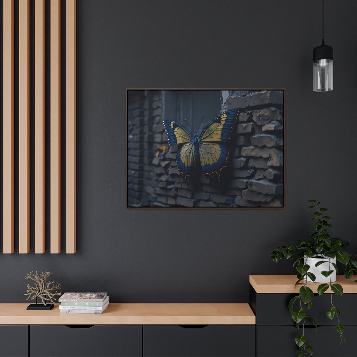 Dilapidated Butterfly Gallery Canvas art Wrap artwork depicting a fresh start at life in a barren wasteland