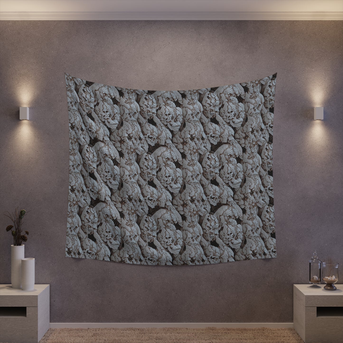 Cracked Skulls Tapestry for home decor pale cracked skull repeating pattern polyester tapestry with modern and unique design gorgeous