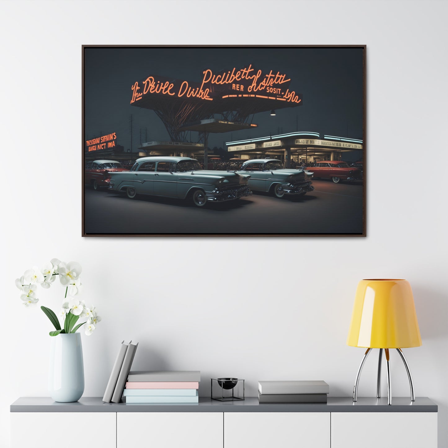 Drive-In Diner Dreams Nostalgic Dystopian Collection of Retro Wall Art Gallery Canvas Wraps Horizontal Frame v6/6