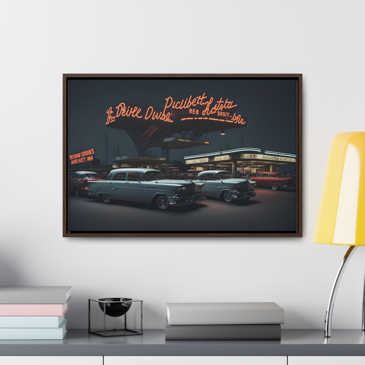 Drive-In Diner Dreams Nostalgic Dystopian Collection of Retro Wall Art Gallery Canvas Wraps Horizontal Frame v6/6