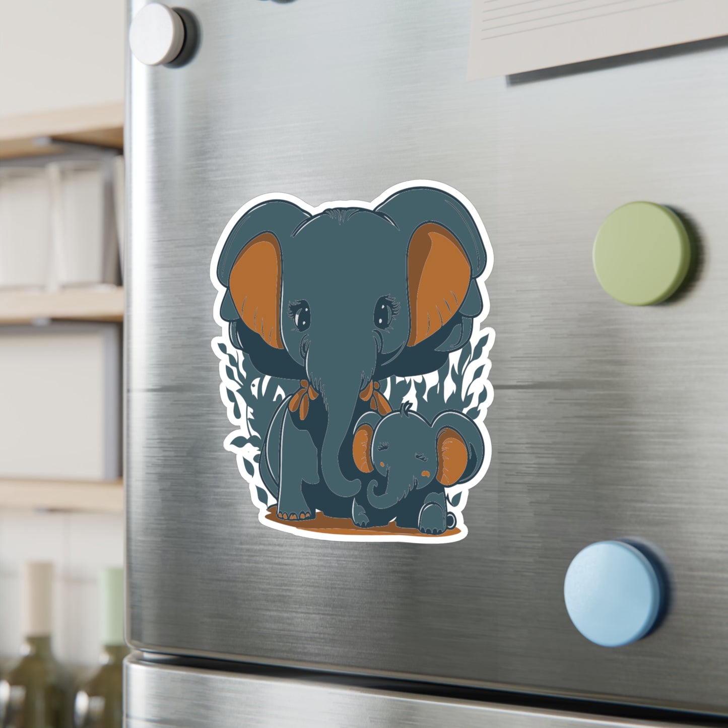 Mother and baby elephant Vinyl Decal to liven up the playroom with  vinyl cartoon animals with satin finish removable and restick decal