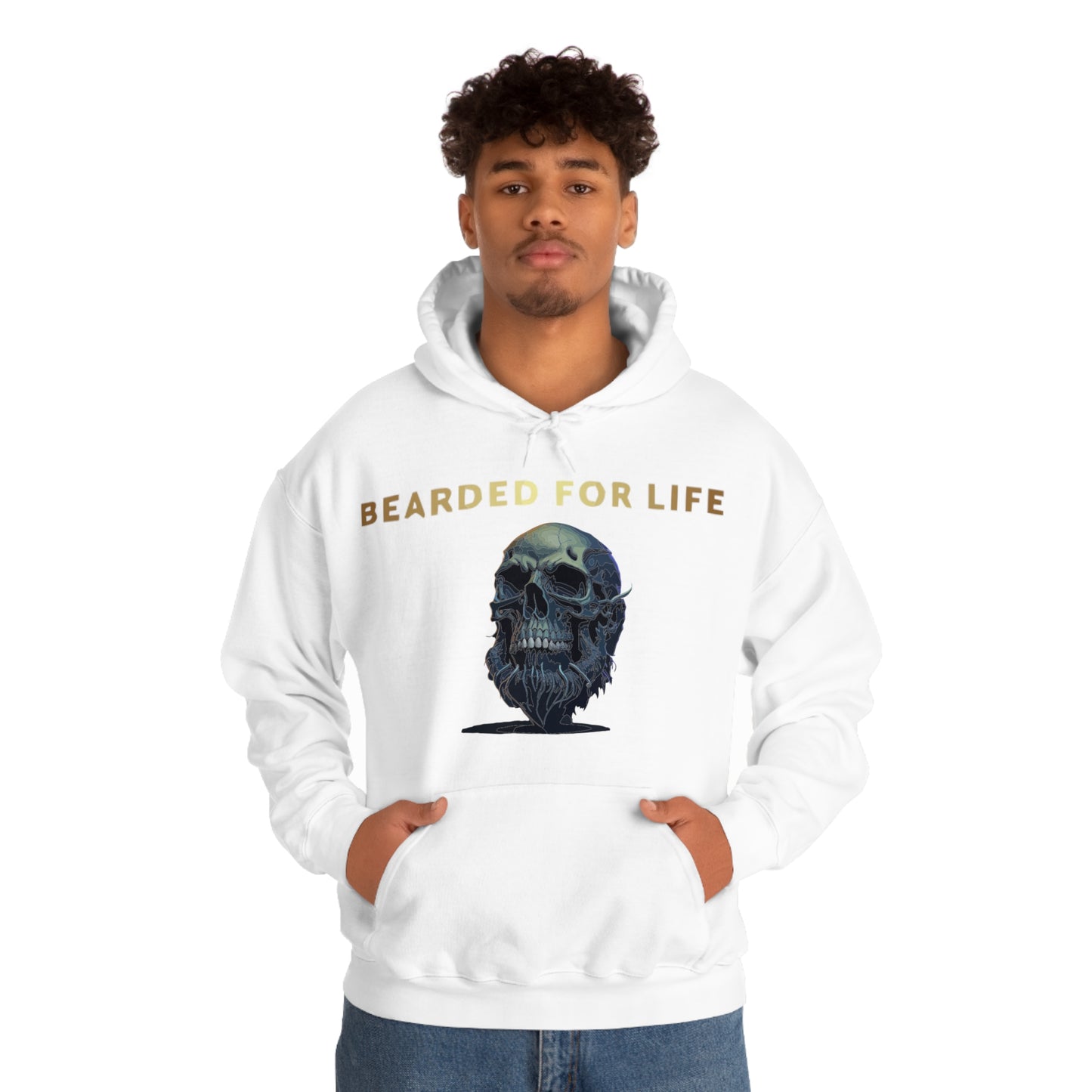 Bearded for life hoodie with a skull with a beard for the man that will have beard till he dies and is proud of his beard on fathers v2