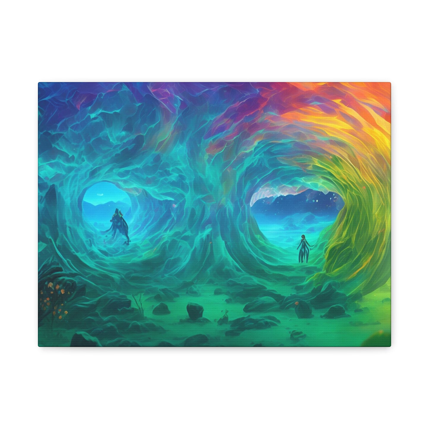 Rainbow wave stretched Canvas Gallery Wraps for the gameroom art gay gift for lgbtq lovers ally femme style art horizontal orientation v2