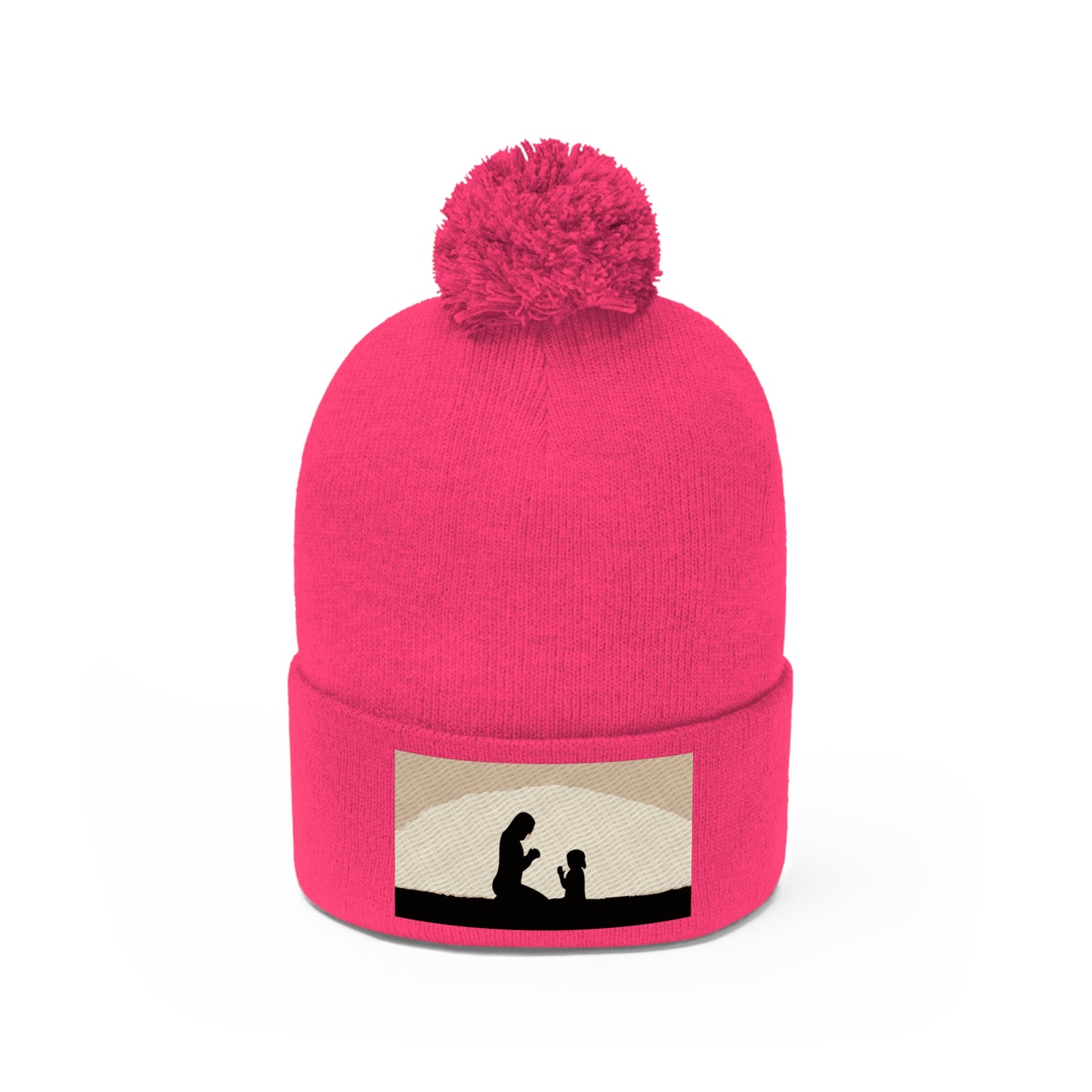 Mother and child praying beanie  embroidered  mothers day Pom Pom Beanie gift trophy for mom birthday mommy christmas present