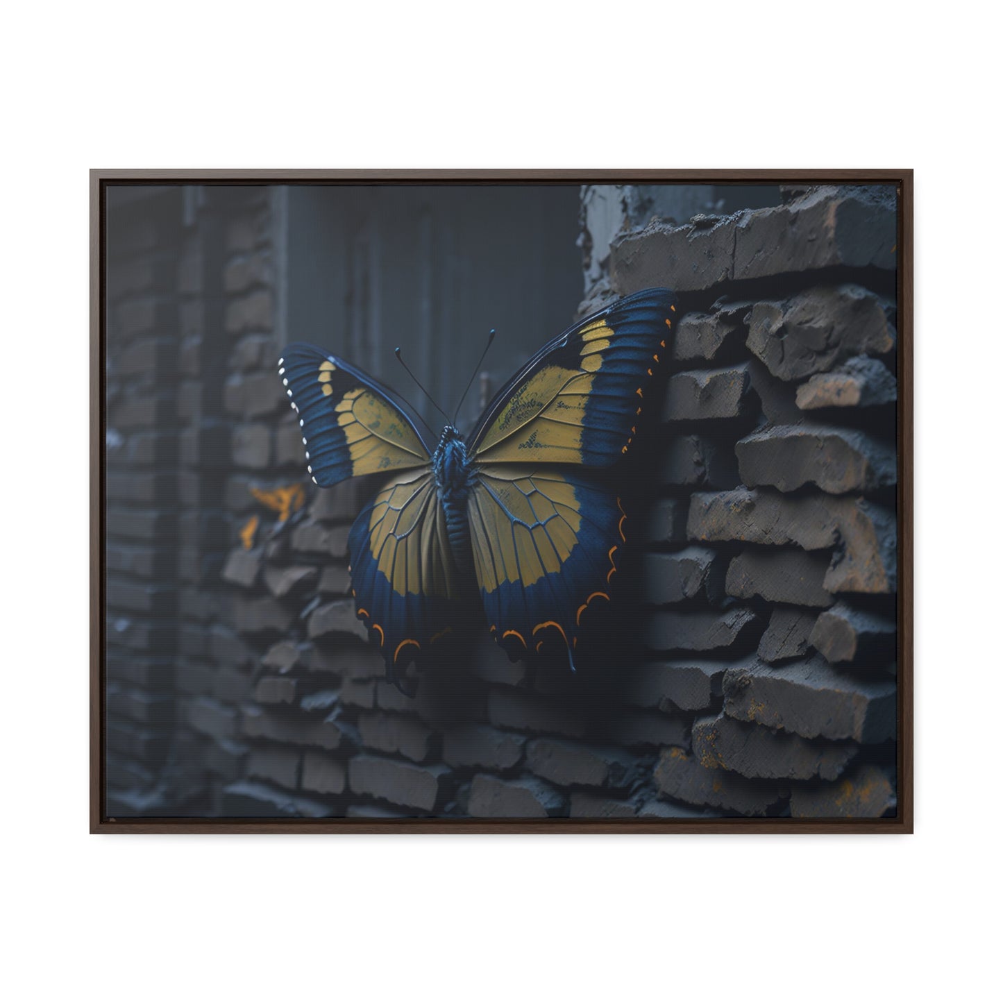 Dilapidated Butterfly Gallery Canvas art Wrap artwork depicting a fresh start at life in a barren wasteland