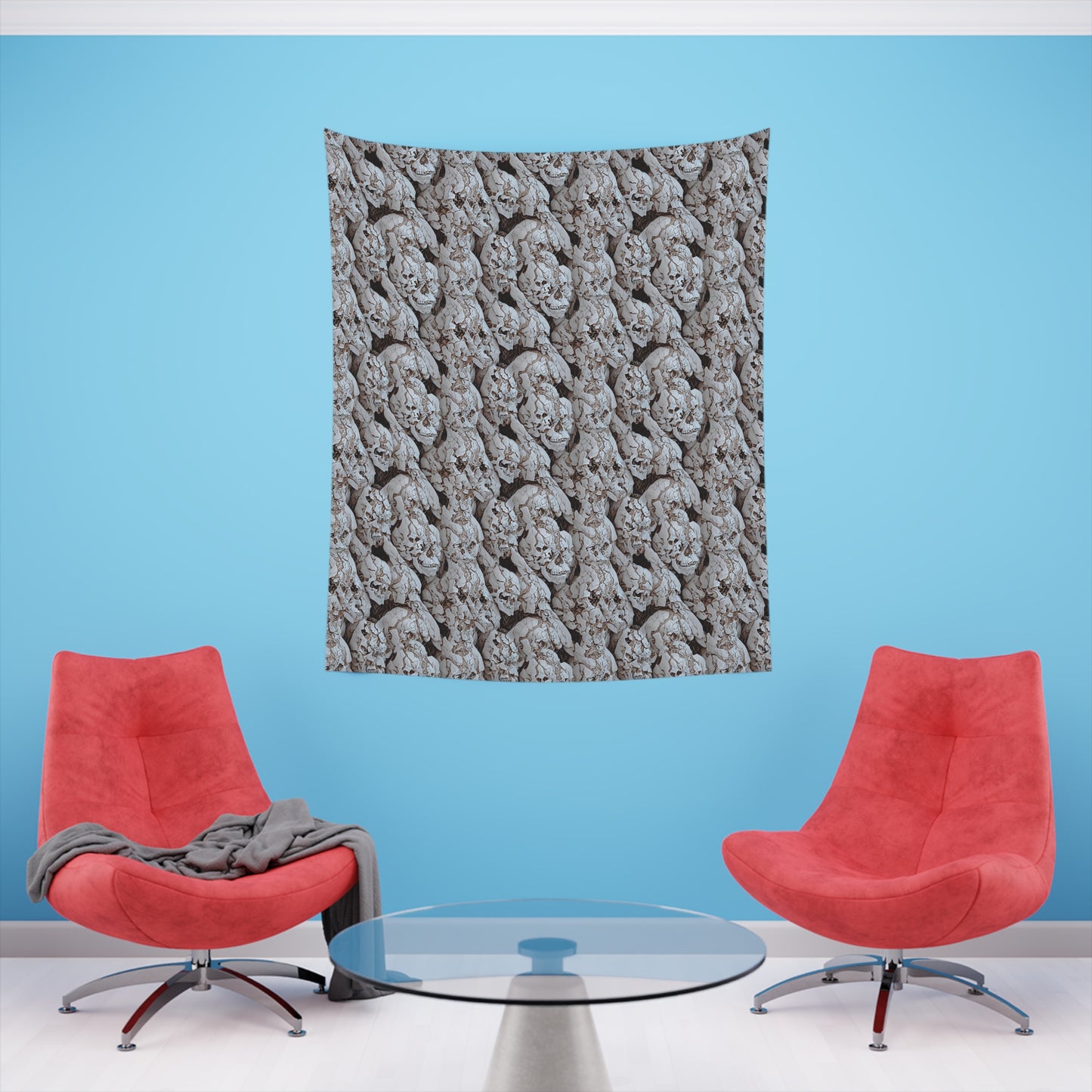 Cracked Skulls Tapestry for home decor pale cracked skull repeating pattern polyester tapestry with modern and unique design gorgeous