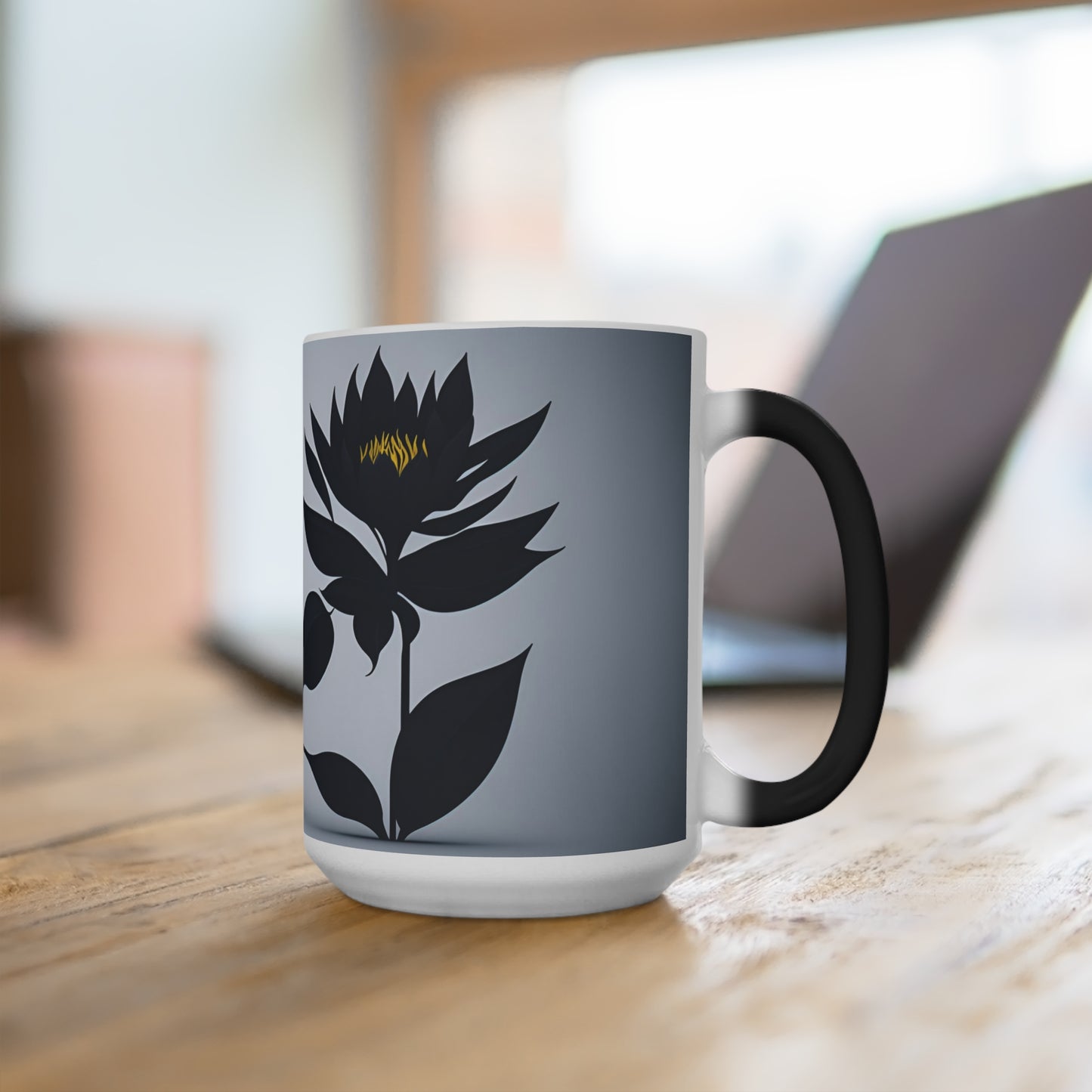 Dark flower Color Changing Mug Black mug that changes to show a black flower when it warms up mothers day gift changing coffee mug