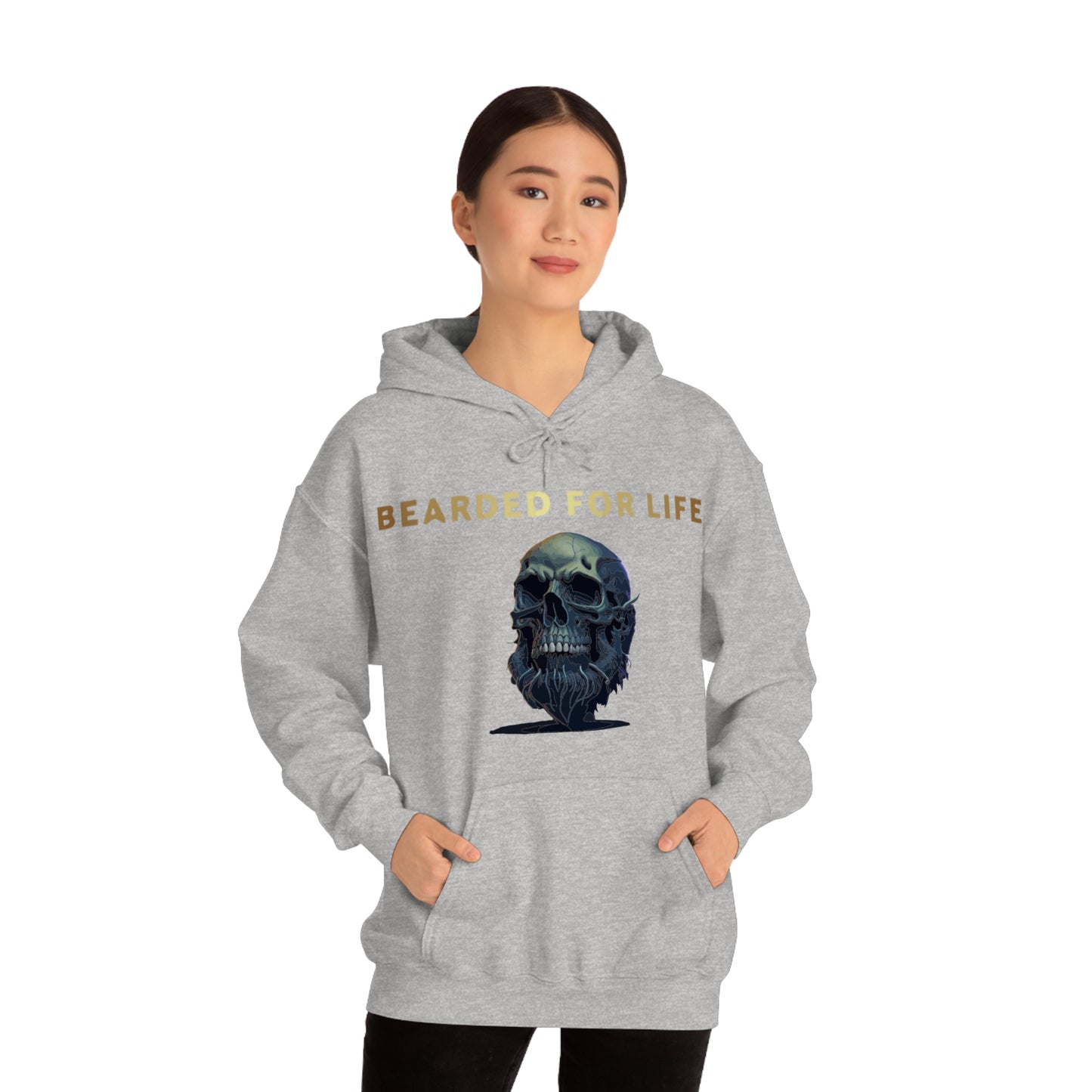 Bearded for life hoodie with a skull with a beard for the man that will have beard till he dies and is proud of his beard on fathers v2