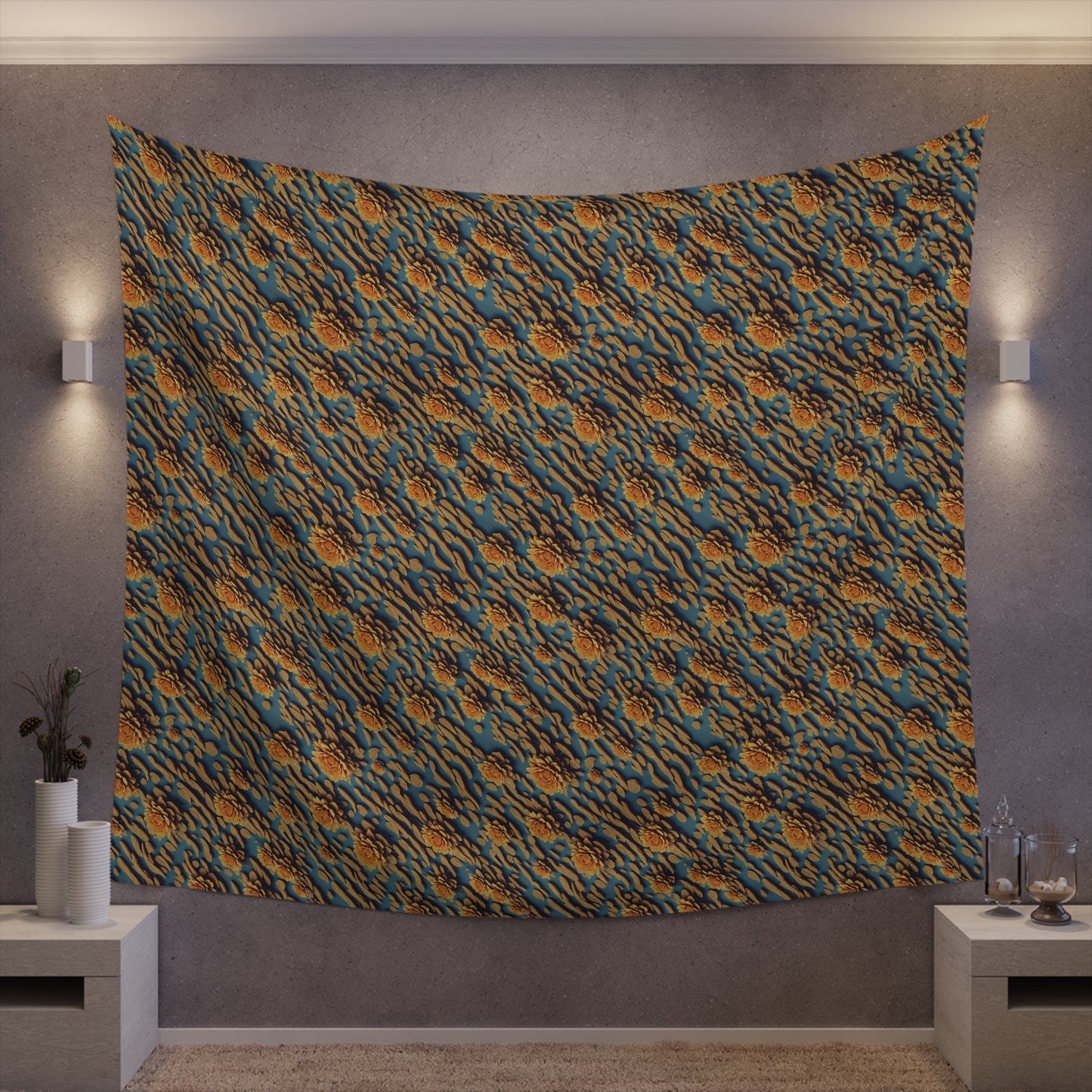 Modern Floral Tapestry for home decor golden flower repeating pattern polyester tapestry with modern and unique design gorgeous