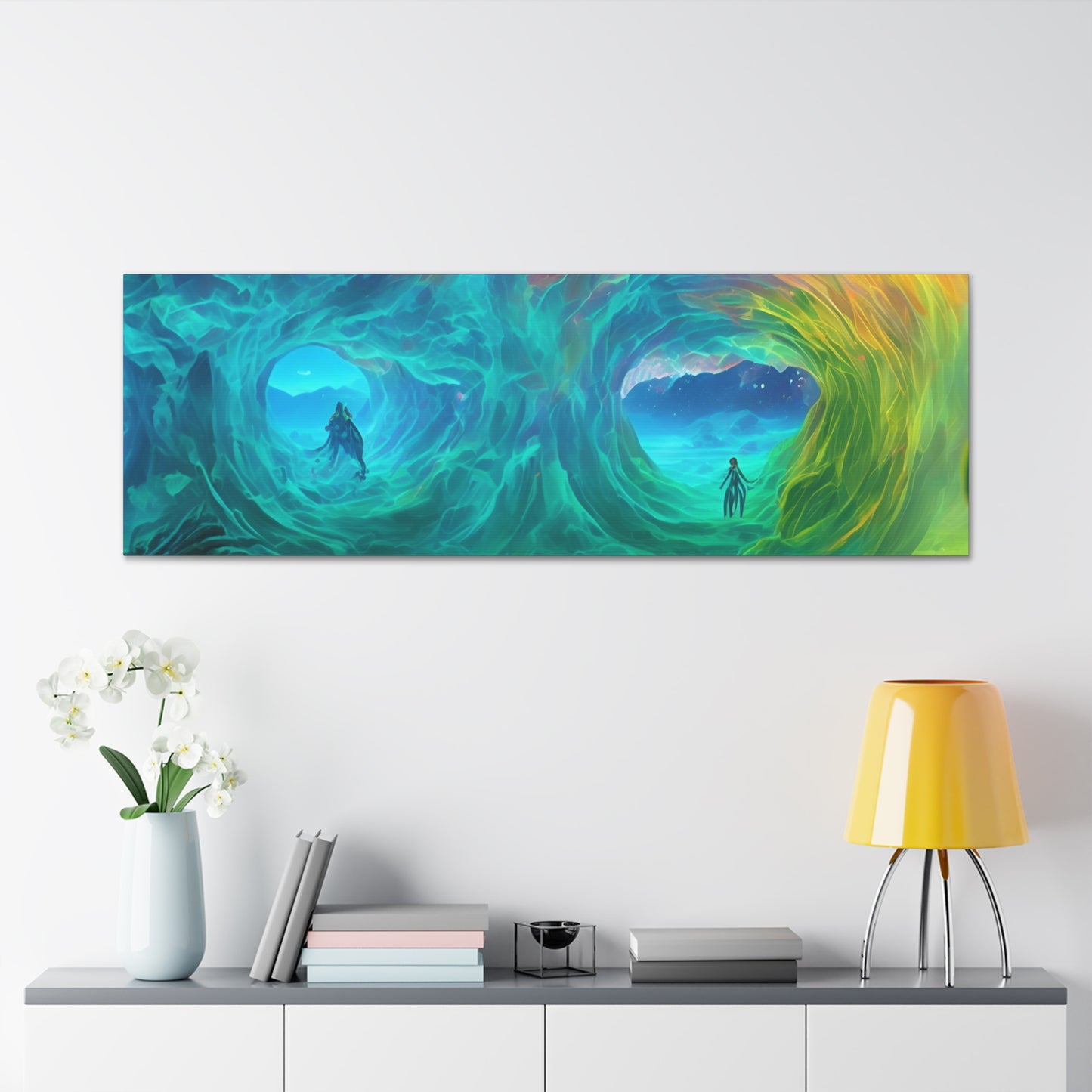 Rainbow wave stretched Canvas Gallery Wraps for the gameroom art gay gift for lgbtq lovers ally femme style art horizontal orientation v2