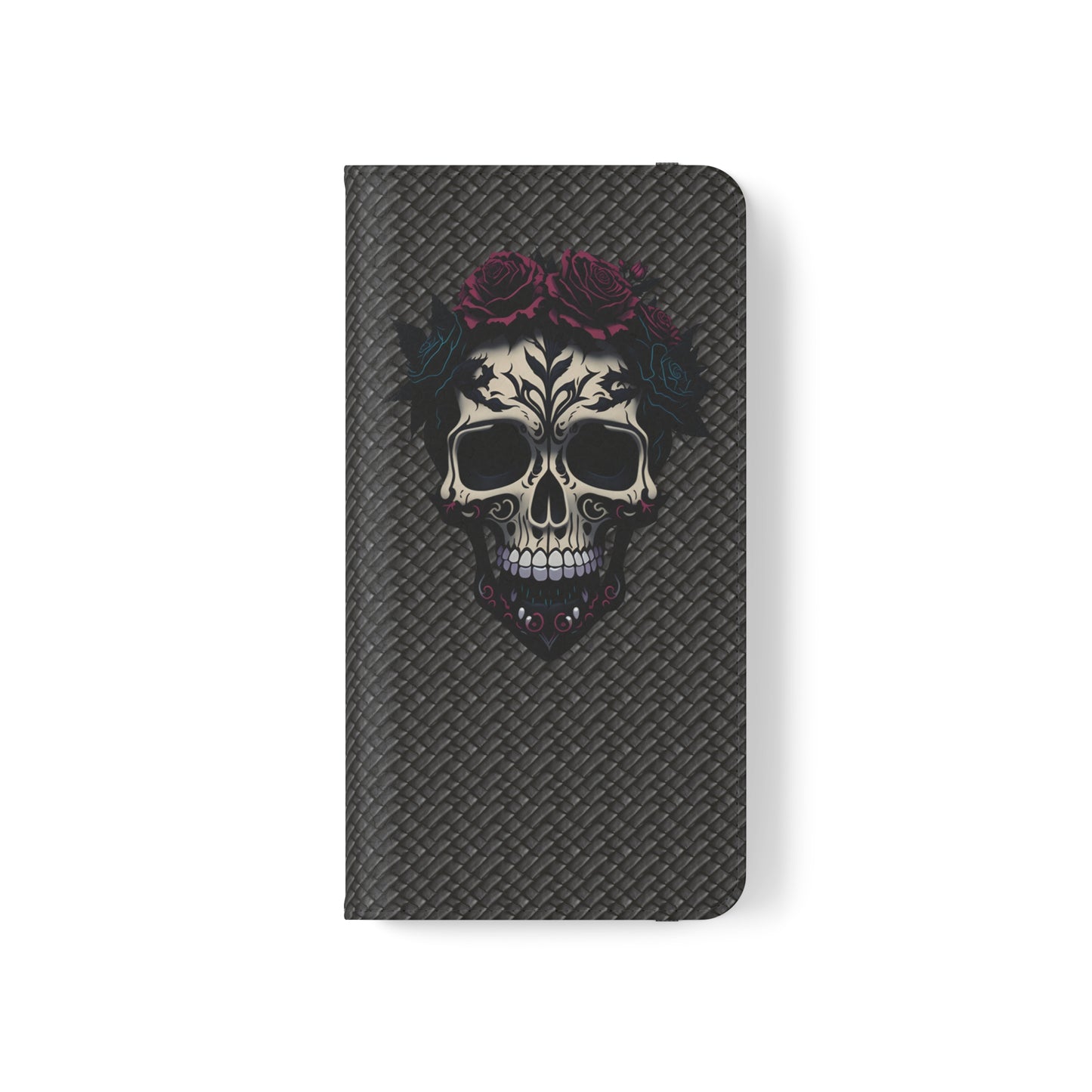 Sugar Skull Flip Case for iPhone and Samsung Galaxy Phones 11 12 13 mini pro max s22 s21 ultra plus made from vegan leather