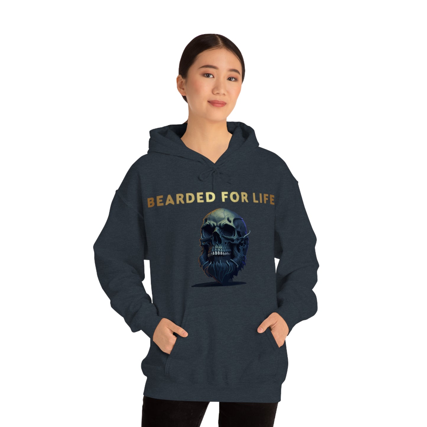 Bearded for life hoodie with a skull with a beard for the man that will have beard till he dies and is proud of his beard on fathers v2