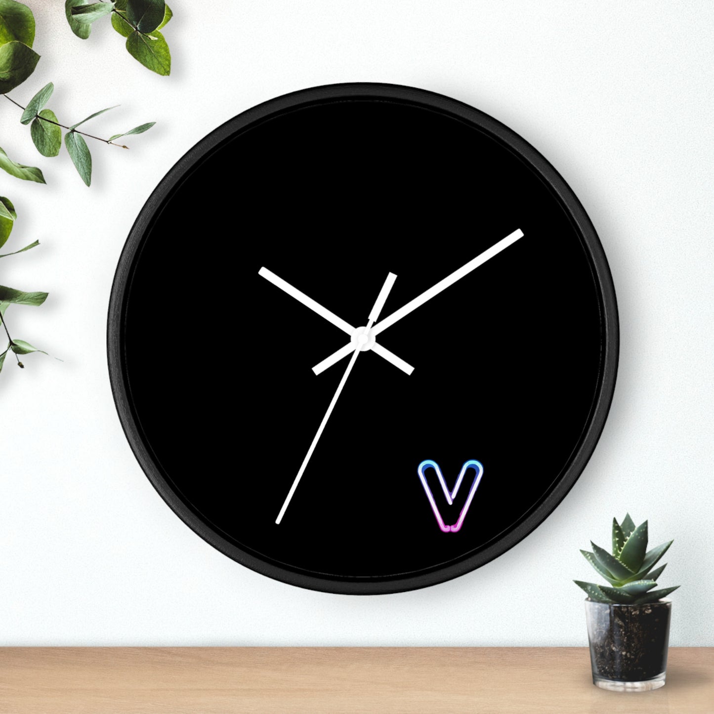 Minimalist Wall Clock black neon V design because 5 oclock is the only time that matters analog Wall Clock for office workplace bar mancave