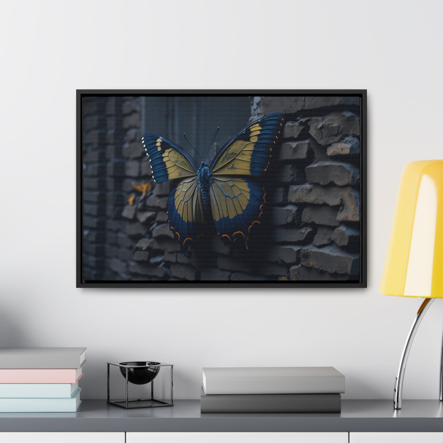 Dilapidated Butterfly Gallery Canvas art Wrap artwork depicting a fresh start at life in a barren wasteland