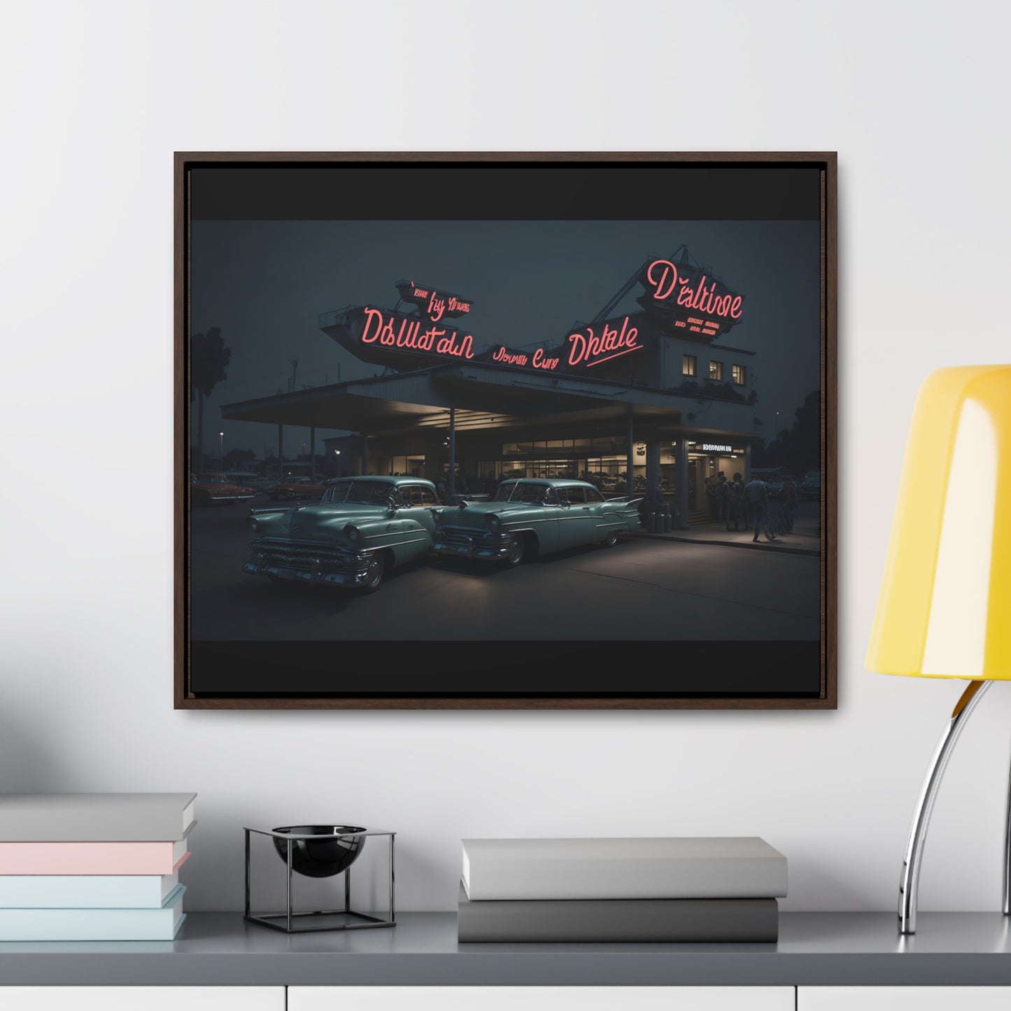 Drive-In Diner Dreams Nostalgic Dystopian Collection of Retro Wall Art Gallery Canvas Wraps Horizontal Frame v5/6