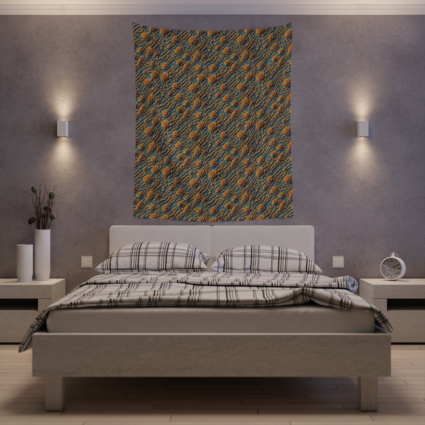 Modern Floral Tapestry for home decor golden flower repeating pattern polyester tapestry with modern and unique design gorgeous