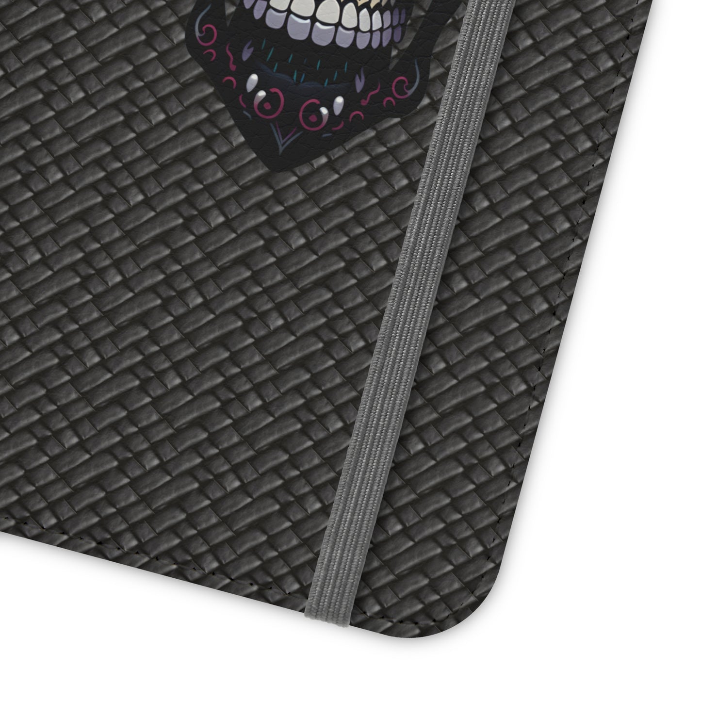 Sugar Skull Flip Case for iPhone and Samsung Galaxy Phones 11 12 13 mini pro max s22 s21 ultra plus made from vegan leather