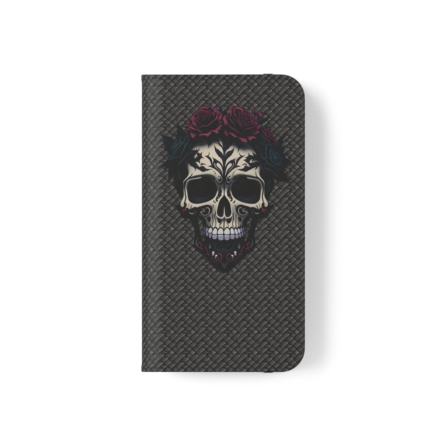 Sugar Skull Flip Case for iPhone and Samsung Galaxy Phones 11 12 13 mini pro max s22 s21 ultra plus made from vegan leather