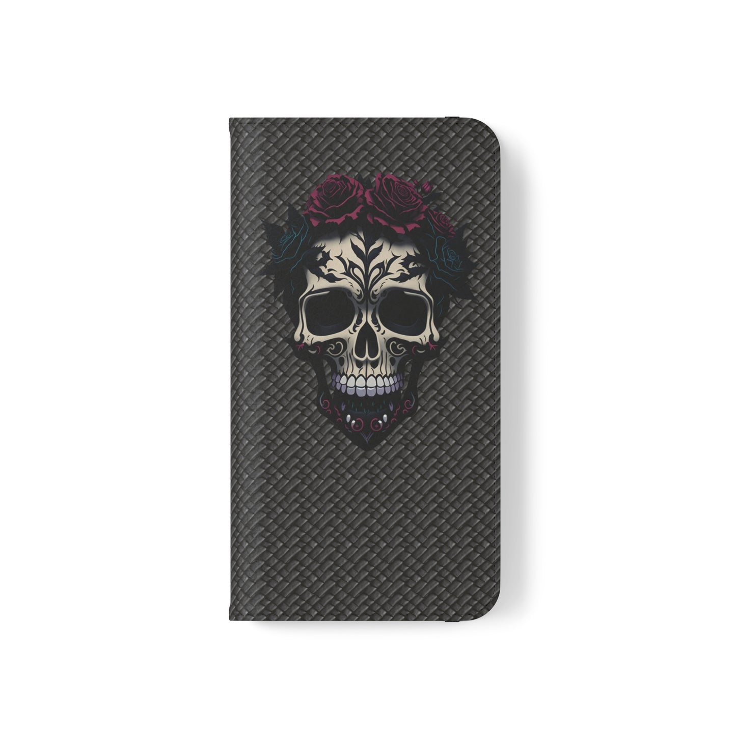 Sugar Skull Flip Case for iPhone and Samsung Galaxy Phones 11 12 13 mini pro max s22 s21 ultra plus made from vegan leather