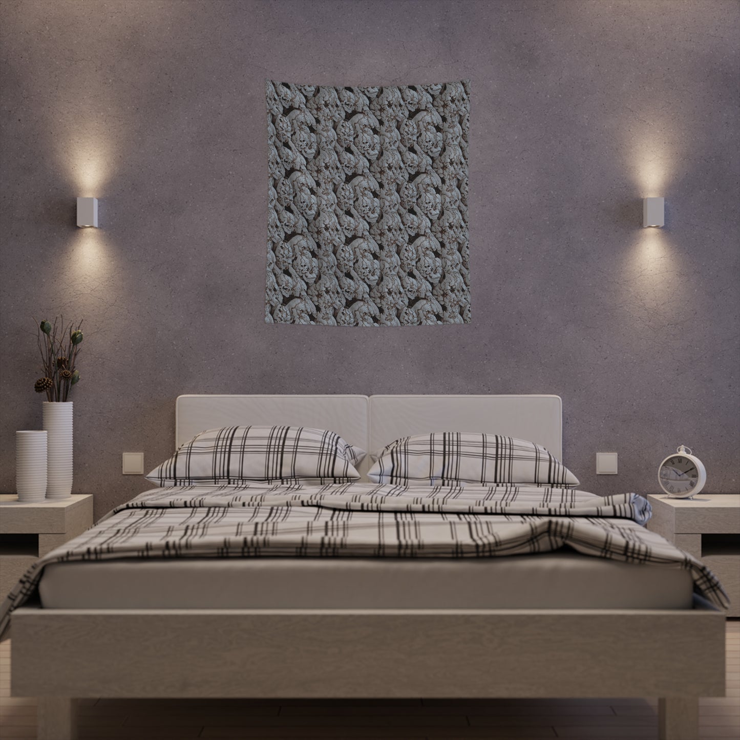 Cracked Skulls Tapestry for home decor pale cracked skull repeating pattern polyester tapestry with modern and unique design gorgeous