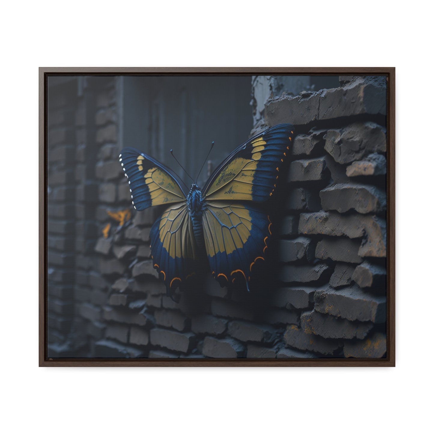 Dilapidated Butterfly Gallery Canvas art Wrap artwork depicting a fresh start at life in a barren wasteland