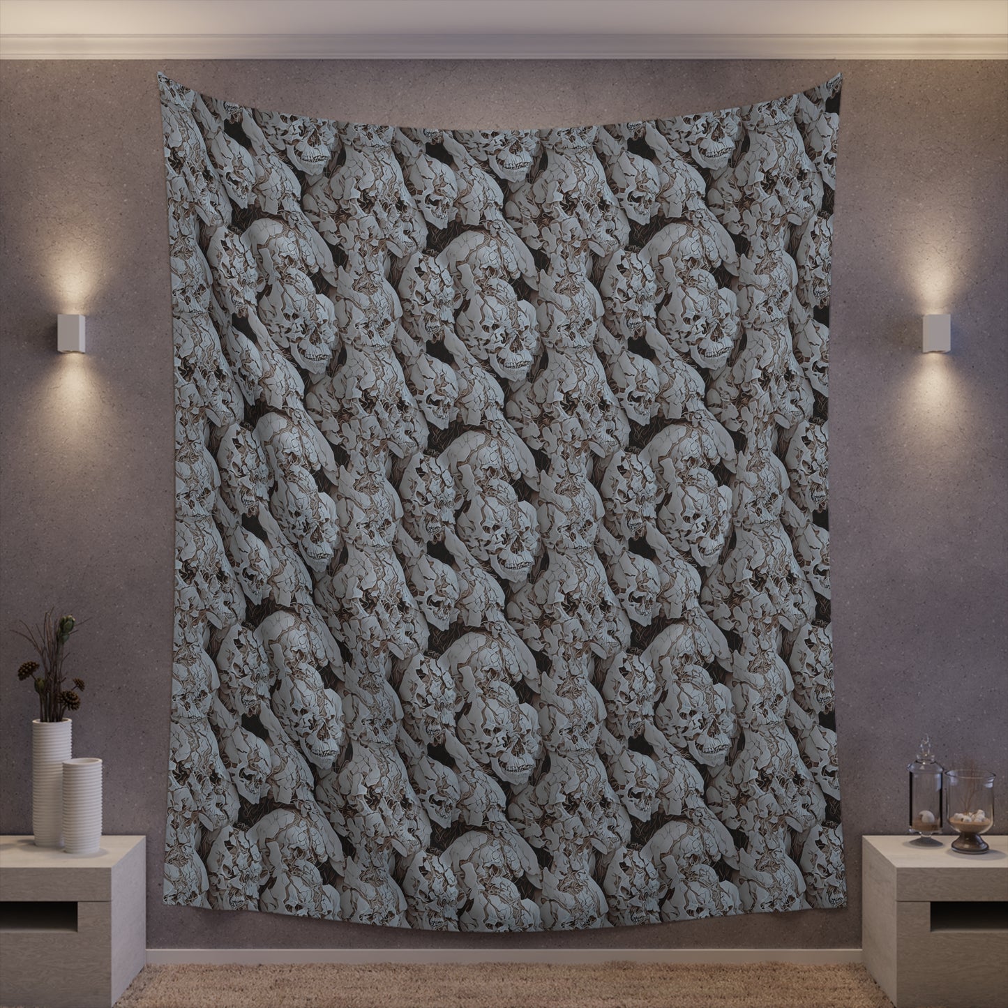 Cracked Skulls Tapestry for home decor pale cracked skull repeating pattern polyester tapestry with modern and unique design gorgeous