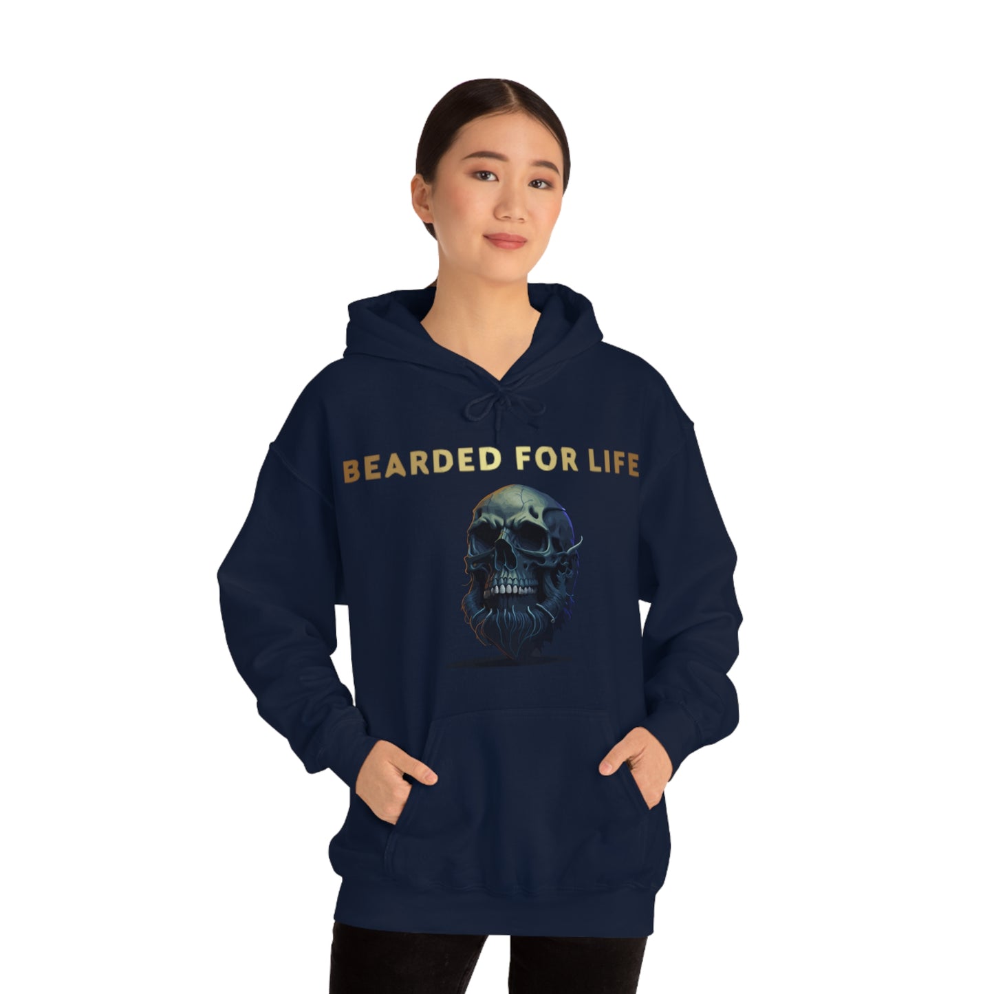 Bearded for life hoodie with a skull with a beard for the man that will have beard till he dies and is proud of his beard on fathers v2