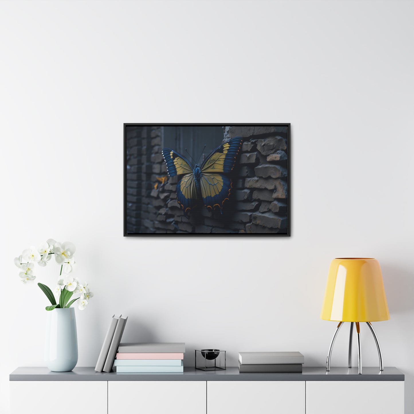 Dilapidated Butterfly Gallery Canvas art Wrap artwork depicting a fresh start at life in a barren wasteland