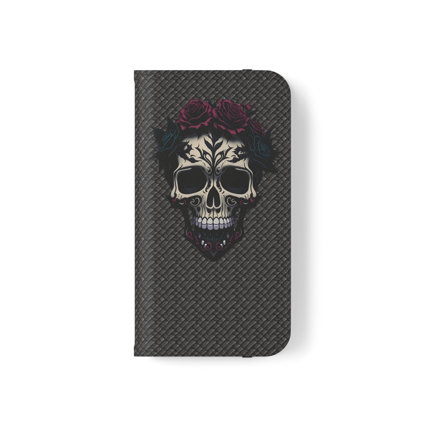 Sugar Skull Flip Case for iPhone and Samsung Galaxy Phones 11 12 13 mini pro max s22 s21 ultra plus made from vegan leather